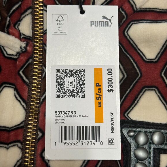 Puma x Dapper Dan Mens T7 Velour Track Jacket Size Small Red Cream Green New NWT - Picture 11 of 11